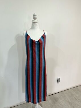 Mimi Chica Striped Slip Midi Dress in Red, Blue & Black